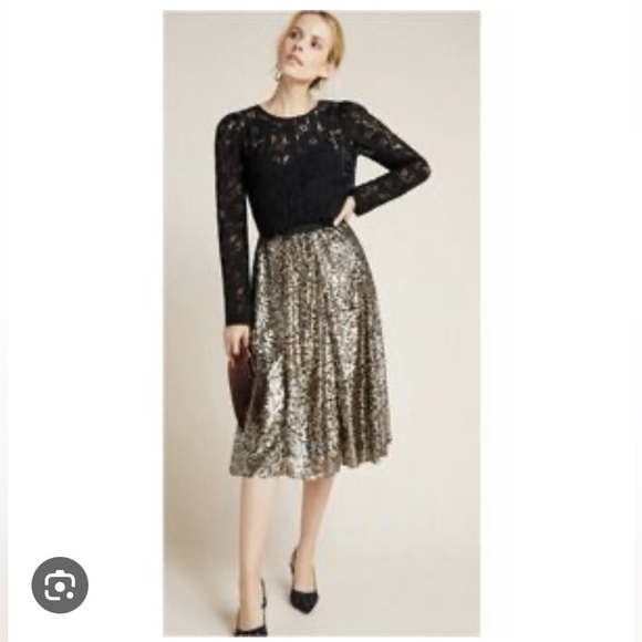 Maeve for Anthropologie Orleans gold sequinned midi skirt, XS - Picture 2 of 6